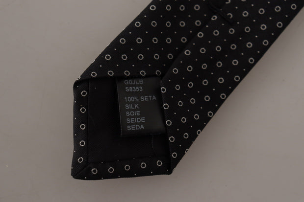 Elegant Black White Polka Dot Silk Tie Dolce & Gabbana