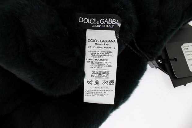 Exclusive Green Weasel Fur Hooded Scarf Dolce & Gabbana