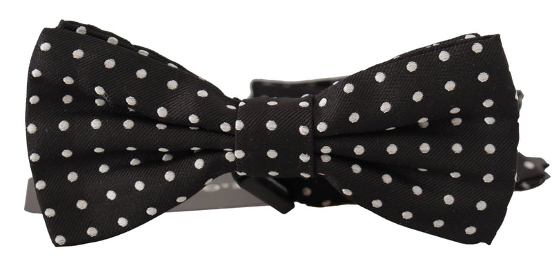 Elegant Black and White Polka Dot Silk Bow Tie Dolce & Gabbana