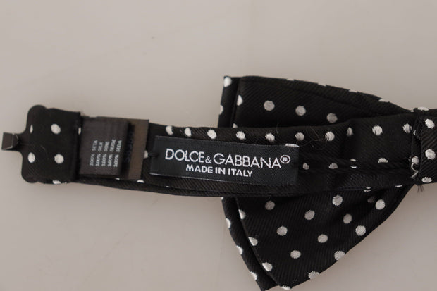 Elegant Black and White Polka Dot Silk Bow Tie Dolce & Gabbana