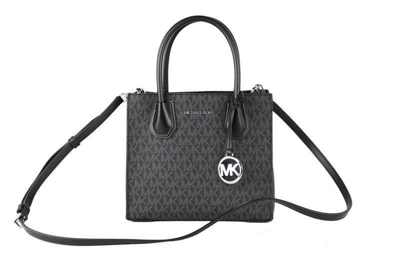 Mercer Medium Black Signature Leather Messenger Crossbody Handbag Michael Kors