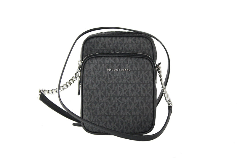 Medium Signature Leather North South Chain Crossbody Handbag Black Michael Kors