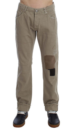 Beige Straight Fit Cotton Jeans for Men Acht
