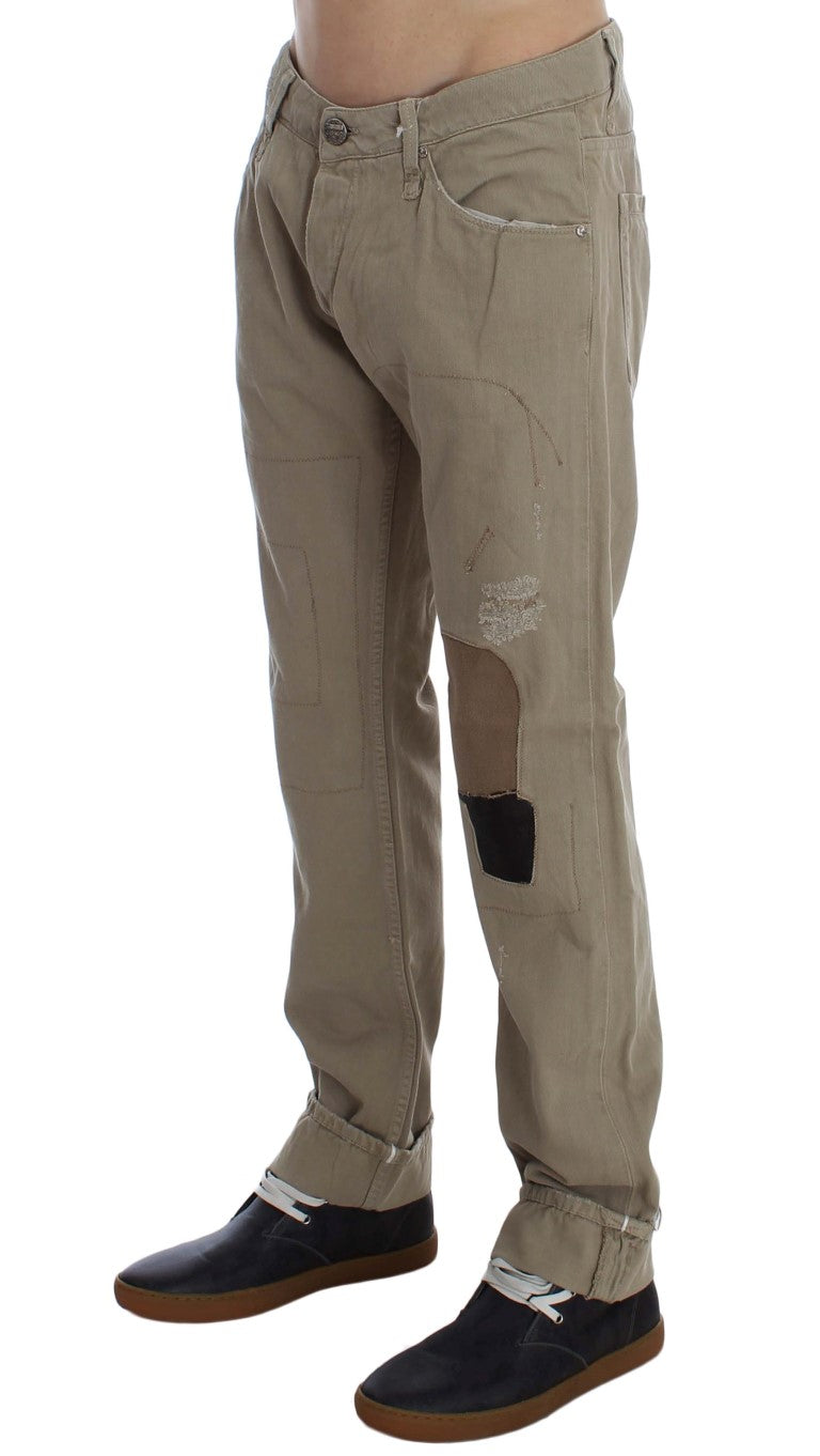 Beige Straight Fit Cotton Jeans for Men Acht