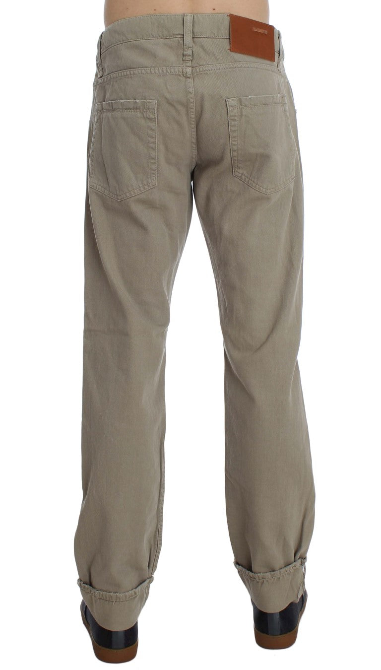 Beige Straight Fit Cotton Jeans for Men Acht