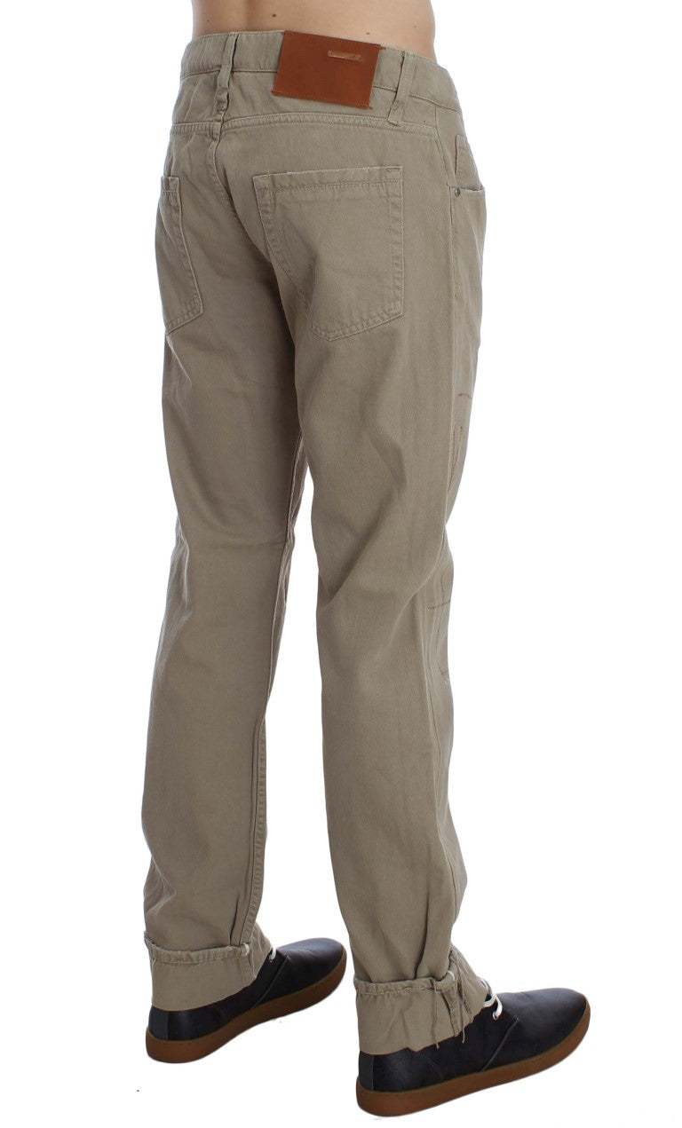 Beige Straight Fit Cotton Jeans for Men Acht