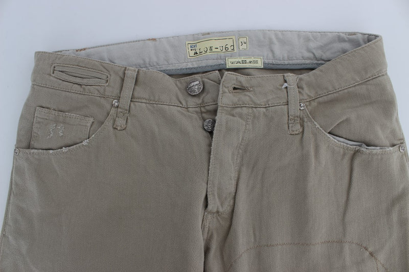 Beige Straight Fit Cotton Jeans for Men Acht