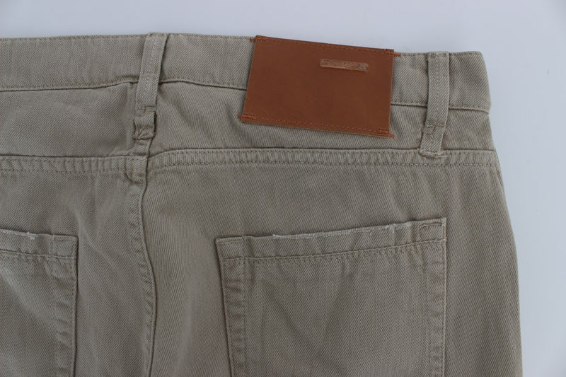 Beige Straight Fit Cotton Jeans for Men Acht