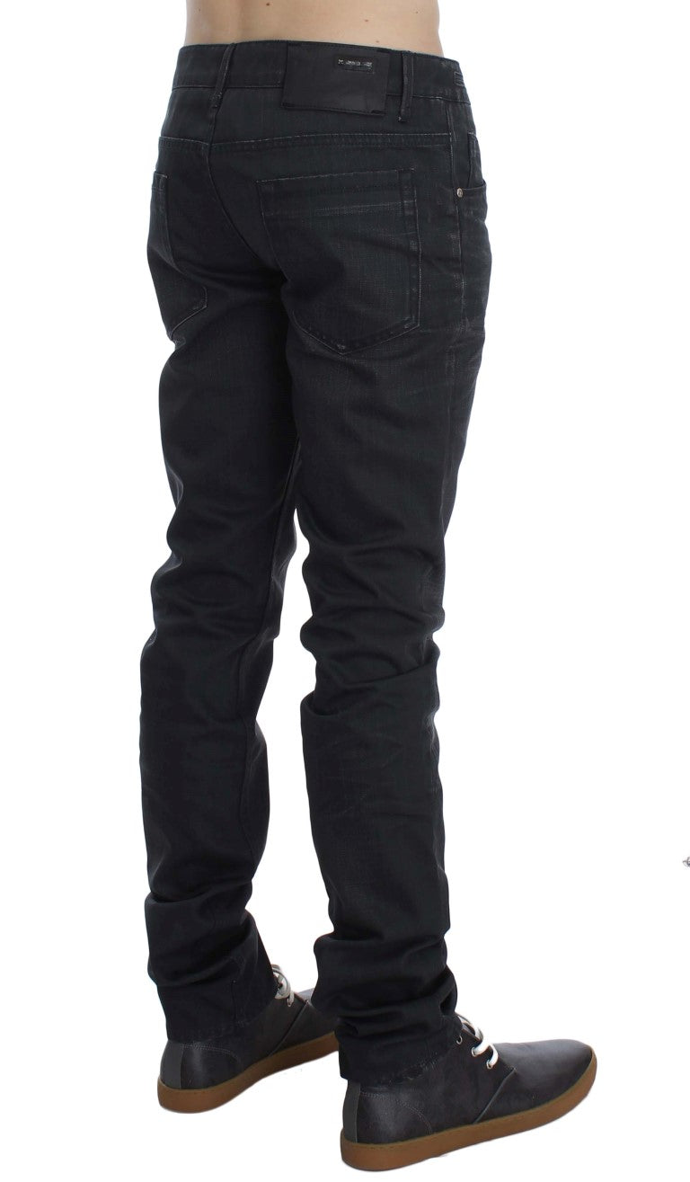 Sleek Gray Slim Fit Italian Mens Jeans Acht