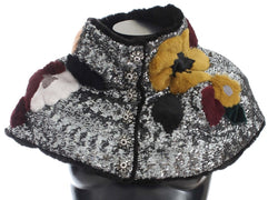 Elegant Floral Sequined Fur Scarf Dolce & Gabbana