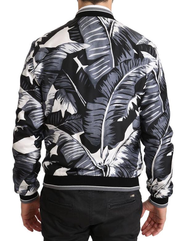 Elegant Banana Leaf Print Silk Bomber Jacket Dolce & Gabbana