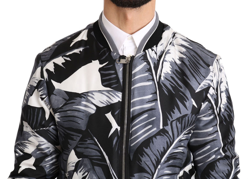 Elegant Banana Leaf Print Silk Bomber Jacket Dolce & Gabbana