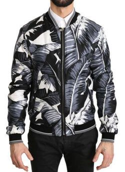 Elegant Banana Leaf Print Silk Bomber Jacket Dolce & Gabbana