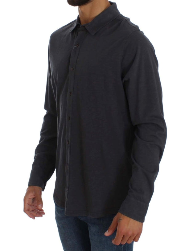 Sleek Gray Casual Cotton Shirt Alpha Massimo Rebecchi