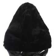 Chic Black Weasel Fur Hooded Scarf Wrap Dolce & Gabbana