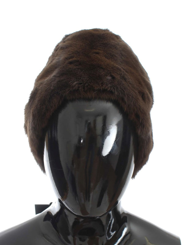 Luxurious Brown Weasel Fur Beanie Dolce & Gabbana