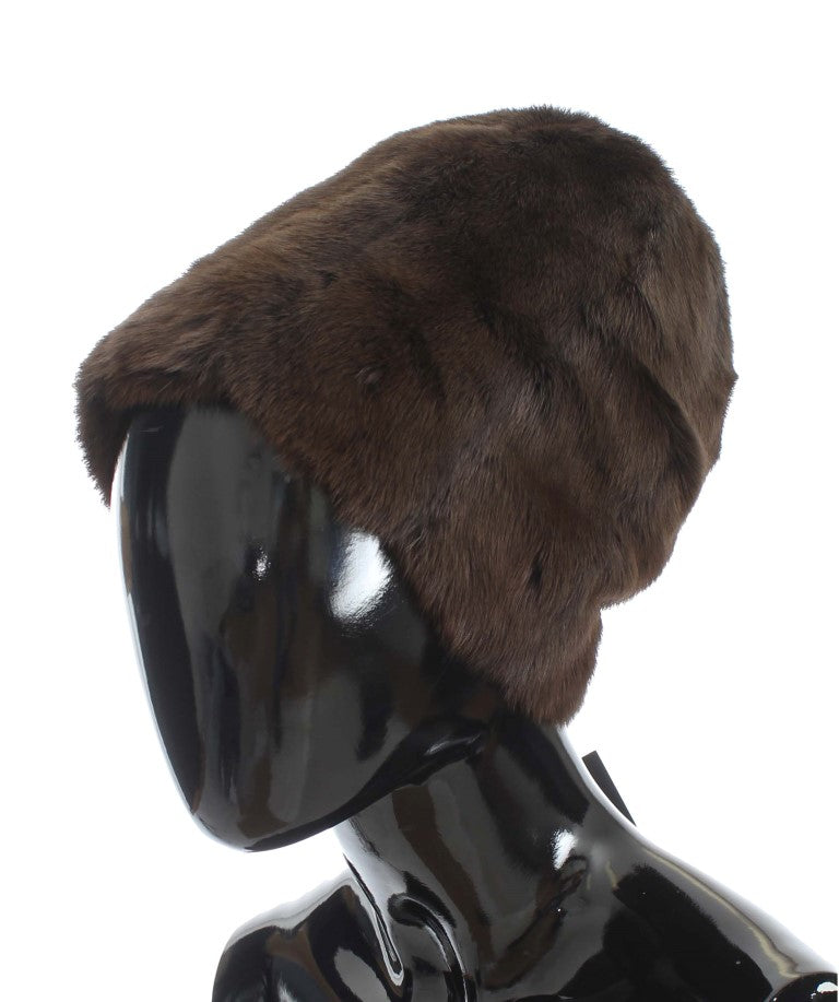 Luxurious Brown Weasel Fur Beanie Dolce & Gabbana