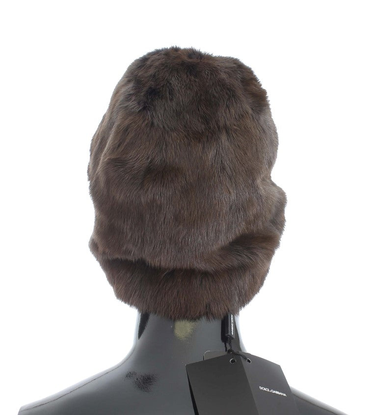 Luxurious Brown Weasel Fur Beanie Dolce & Gabbana