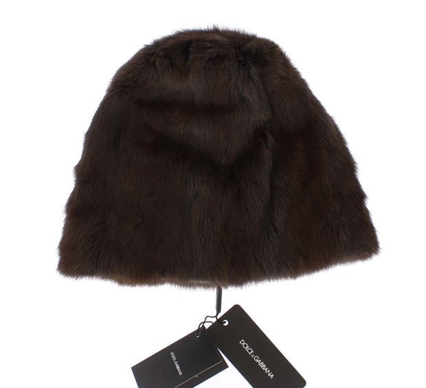 Luxurious Brown Weasel Fur Beanie Dolce & Gabbana