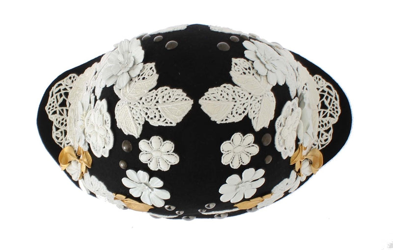 Elegant Black Floral Wool Cloche Hat Dolce & Gabbana