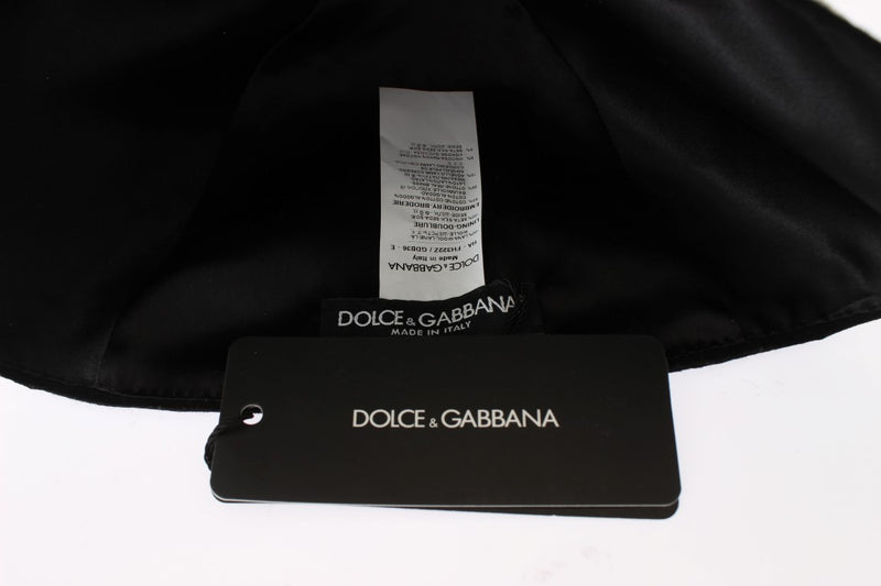 Elegant Black Floral Wool Cloche Hat Dolce & Gabbana