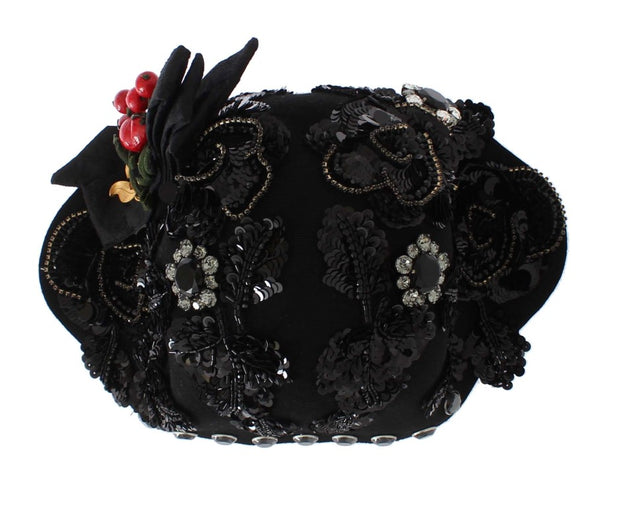 Elegant Black Crystal-Adorned Cloche Hat Dolce & Gabbana