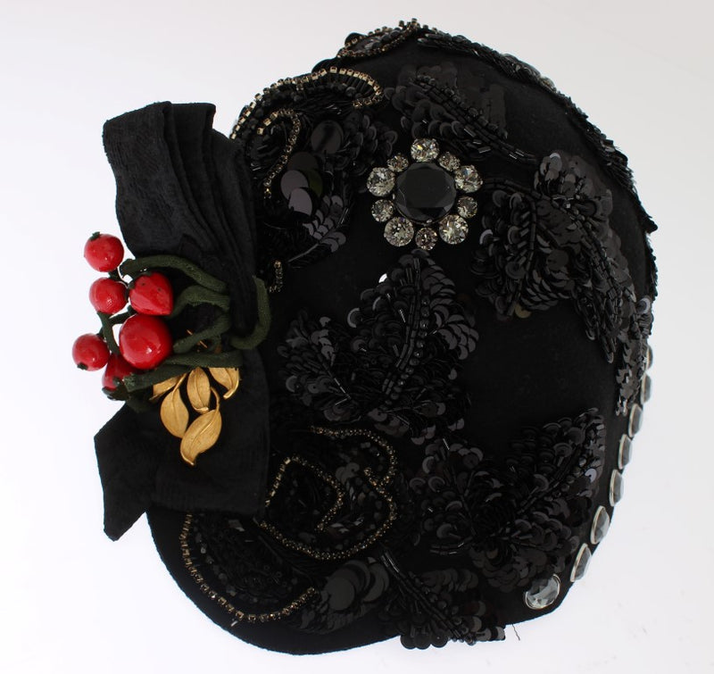 Elegant Black Crystal-Adorned Cloche Hat Dolce & Gabbana