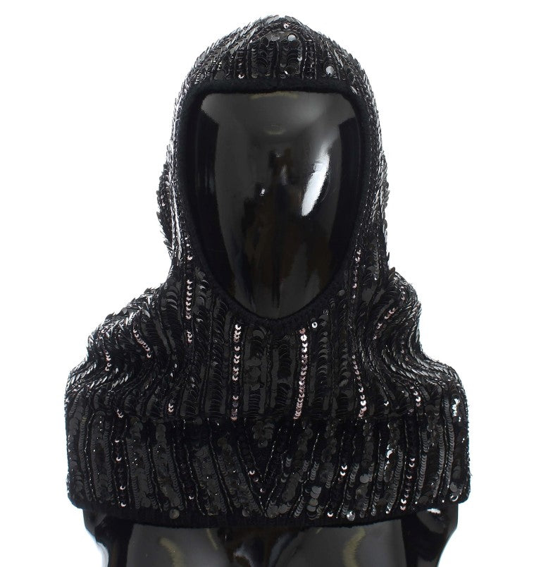 Elegant Black Sequined Hooded Scarf Wrap Dolce & Gabbana