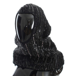 Elegant Black Sequined Hooded Scarf Wrap Dolce & Gabbana