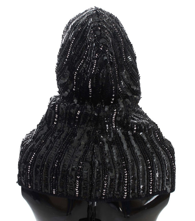 Elegant Black Sequined Hooded Scarf Wrap Dolce & Gabbana