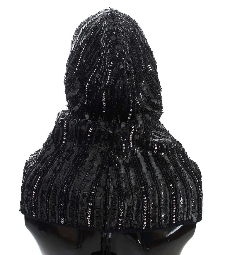 Elegant Black Sequined Hooded Scarf Wrap Dolce & Gabbana