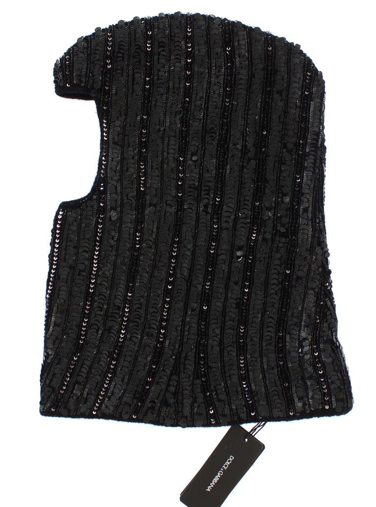 Elegant Black Sequined Hooded Scarf Wrap Dolce & Gabbana