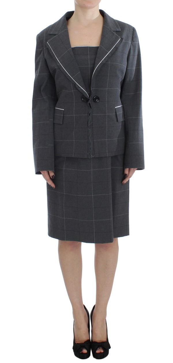 Elegant Gray Checkered Sheath Suit Set BENCIVENGA