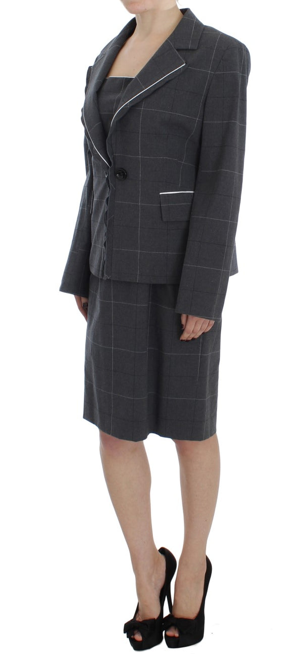 Elegant Gray Checkered Sheath Suit Set BENCIVENGA