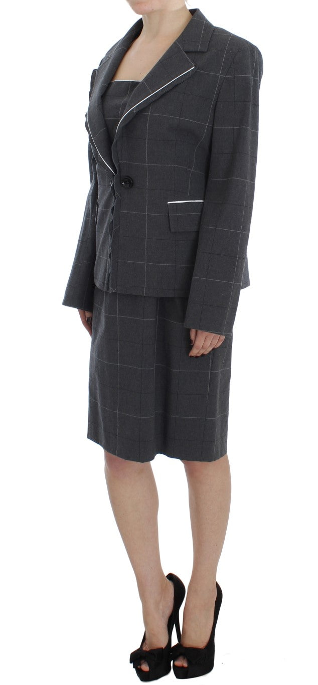 Elegant Gray Checkered Sheath Suit Set BENCIVENGA