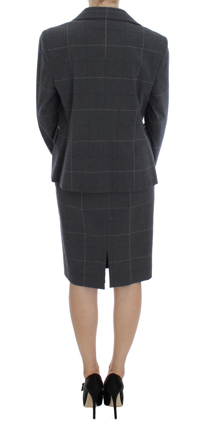 Elegant Gray Checkered Sheath Suit Set BENCIVENGA