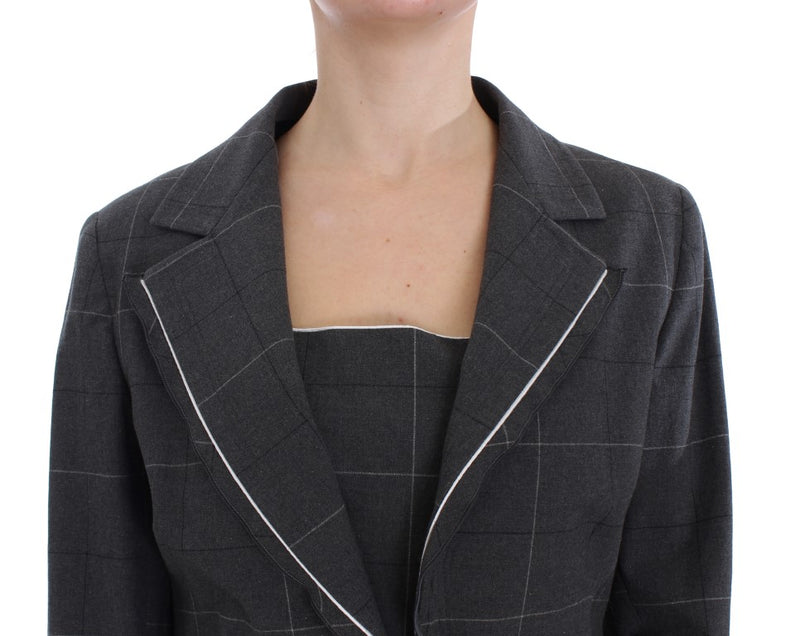 Elegant Gray Checkered Sheath Suit Set BENCIVENGA