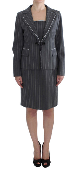 Elegant Gray Striped Dress & Blazer Suit Set BENCIVENGA