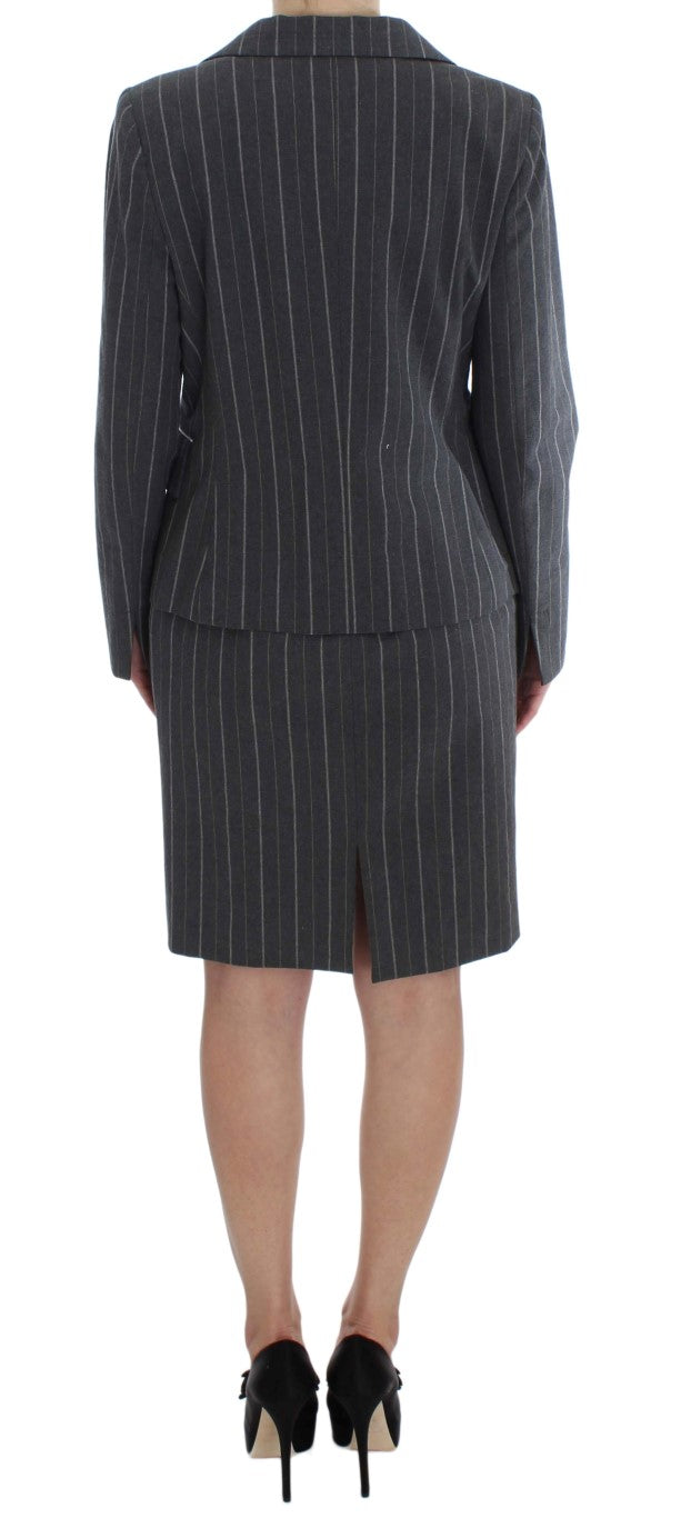 Elegant Gray Striped Dress & Blazer Suit Set BENCIVENGA