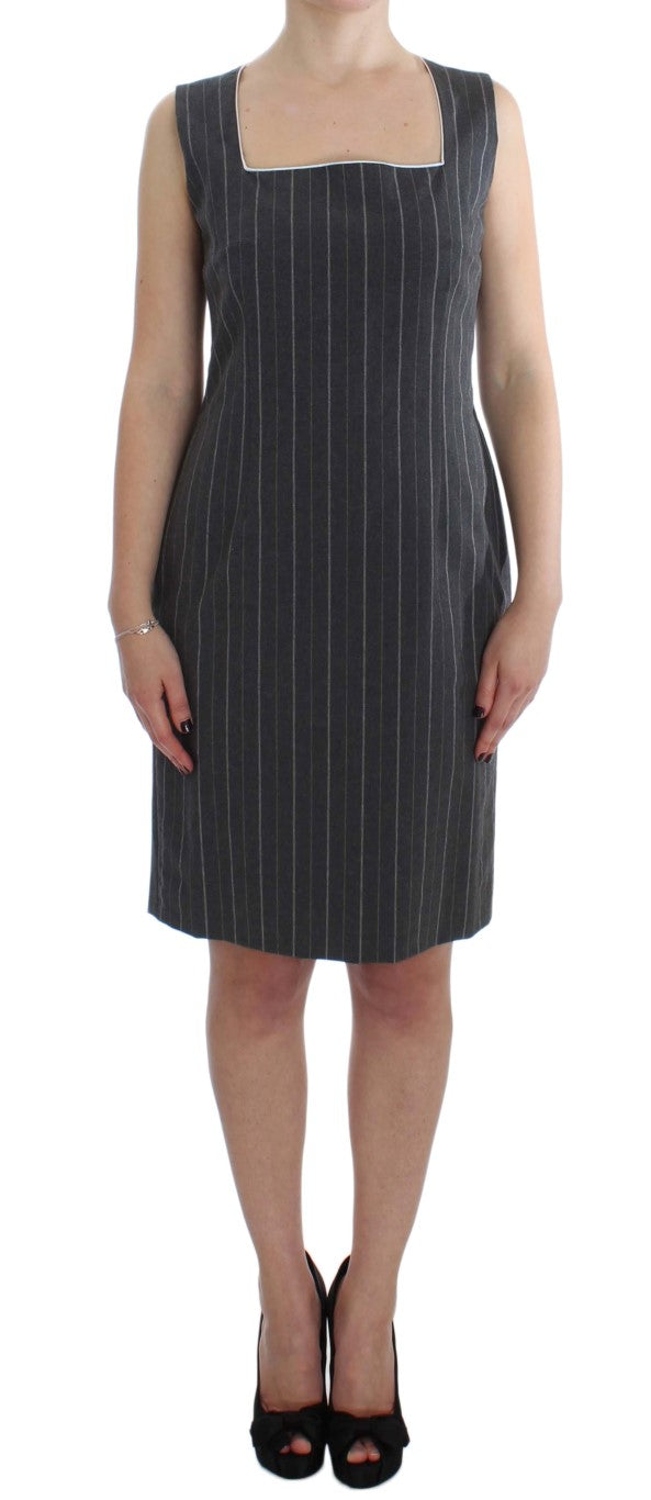 Elegant Gray Striped Dress & Blazer Suit Set BENCIVENGA