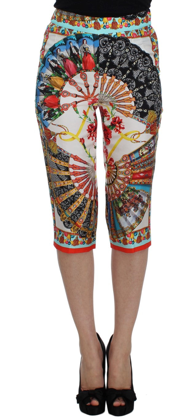 Multicolor Majolica Silk Capri Pants Dolce & Gabbana