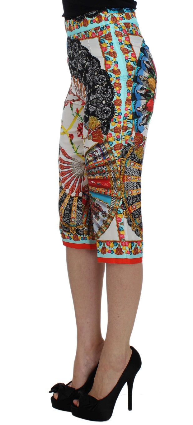 Multicolor Majolica Silk Capri Pants Dolce & Gabbana