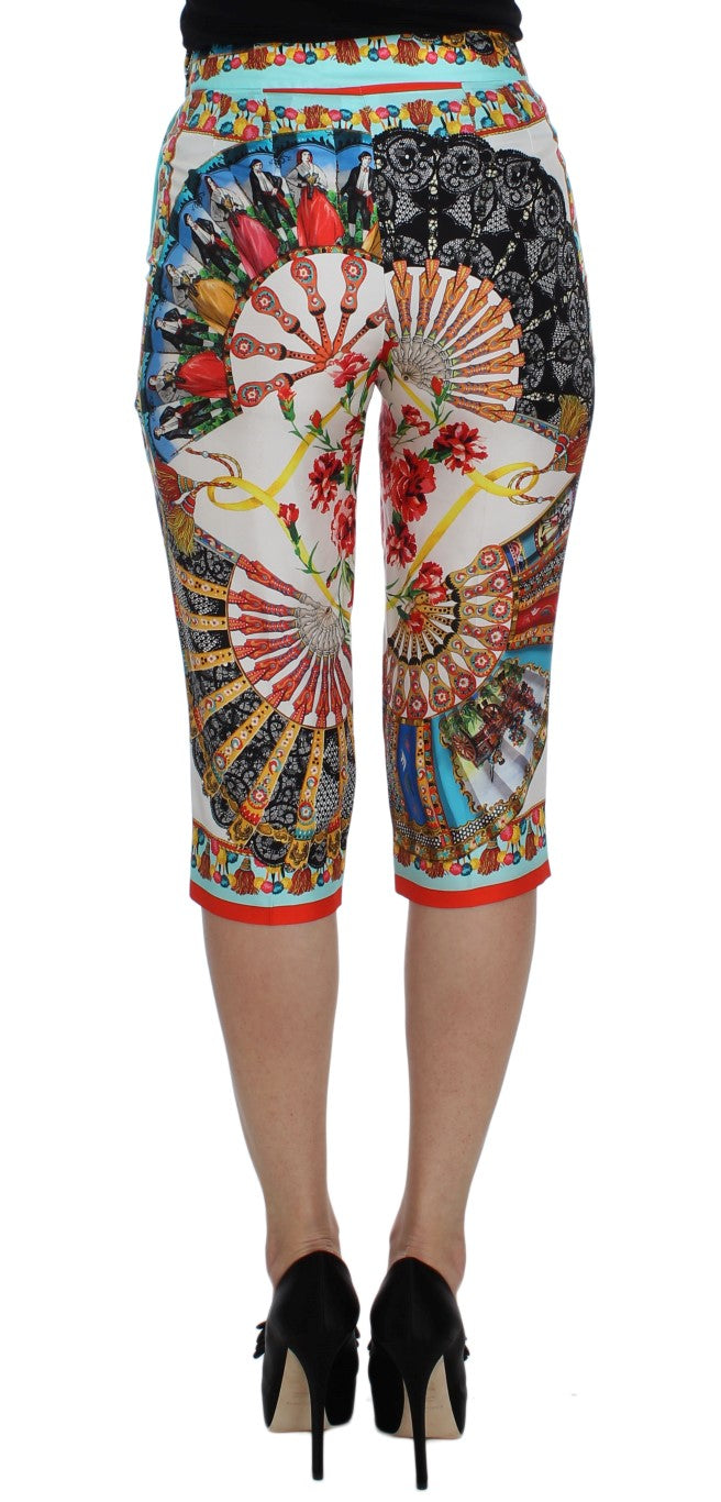 Multicolor Majolica Silk Capri Pants Dolce & Gabbana