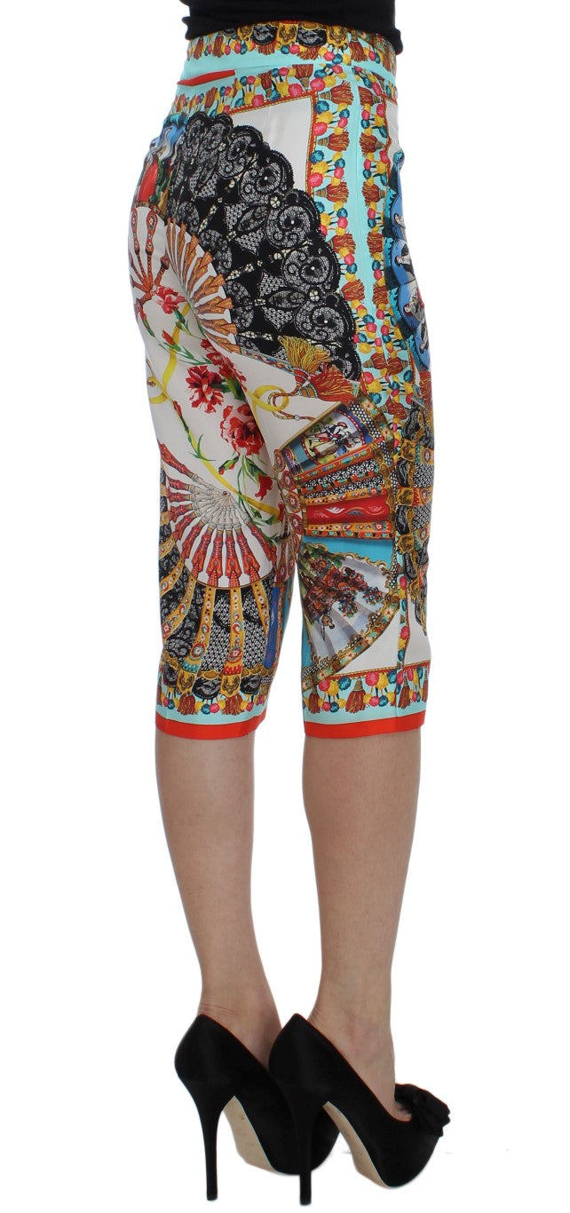 Multicolor Majolica Silk Capri Pants Dolce & Gabbana