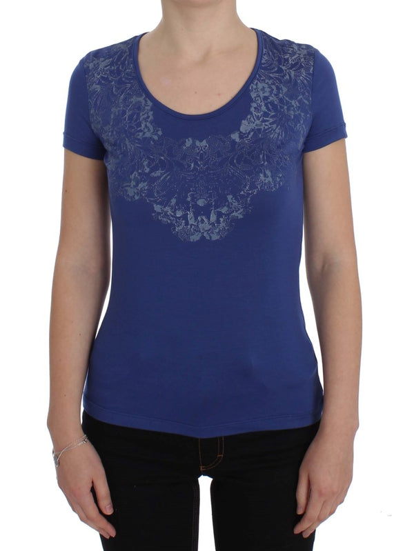 Elegant Blue Crew Neck Tee with Logo Detail Ermanno Scervino