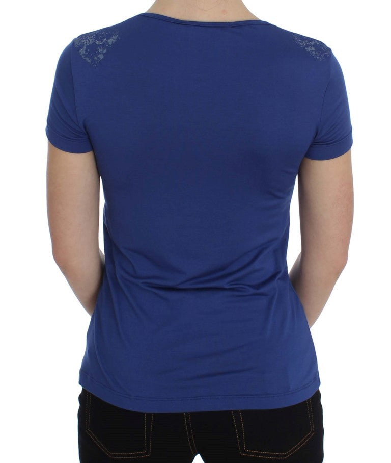 Elegant Blue Crew Neck Tee with Logo Detail Ermanno Scervino