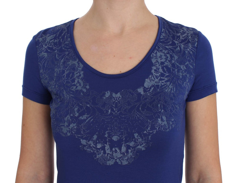 Elegant Blue Crew Neck Tee with Logo Detail Ermanno Scervino