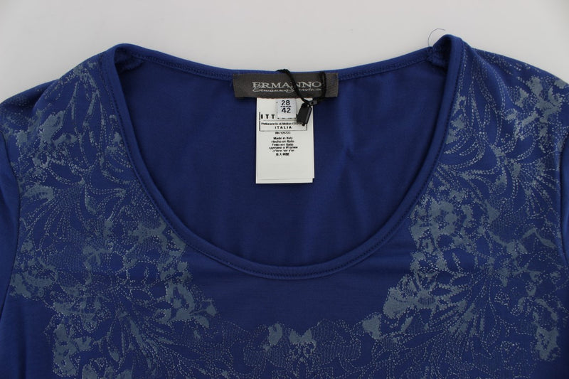 Elegant Blue Crew Neck Tee with Logo Detail Ermanno Scervino