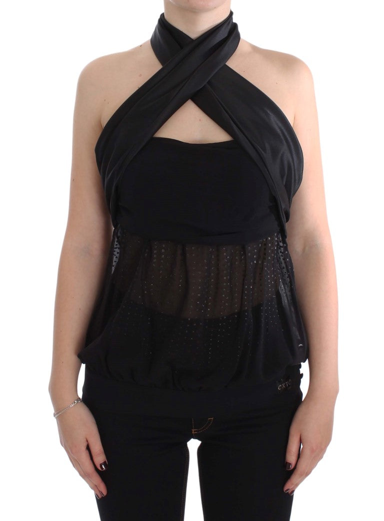 Elegant Black Evening Wrap Top Blouse Exte