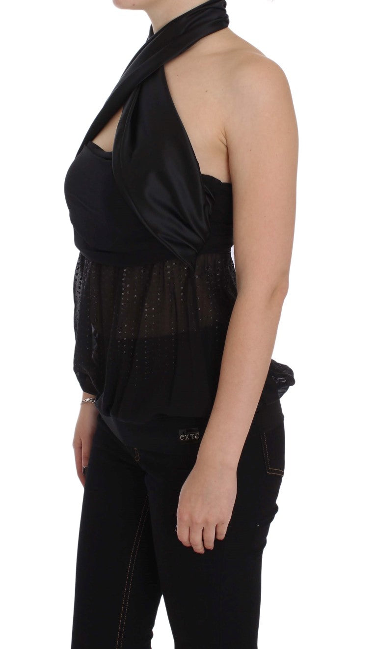 Elegant Black Evening Wrap Top Blouse Exte